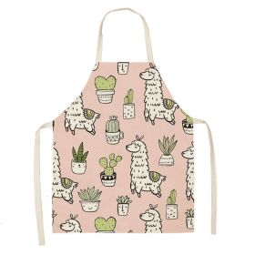 Alpaca Cartoon Cotton Linen Apron Sleeveless Antifouling Kitchen Home Cooking Waist Hanging Neck Kids' Bib (Option: 4-55x68cm)